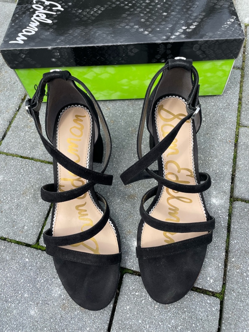 Women’s Sam Edelman Stacie Black Suede Multi-Strap Block Heel Sandals - Picture 5 of 10